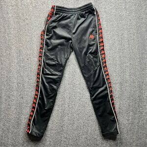 Kappa Track Pants Womens XS Black Red Banda Logo Taped Side Stripe Joggers